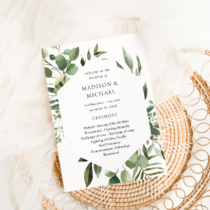 Leaves & Eucalyptus Rustic Wedding Ceremony Progra Kaart