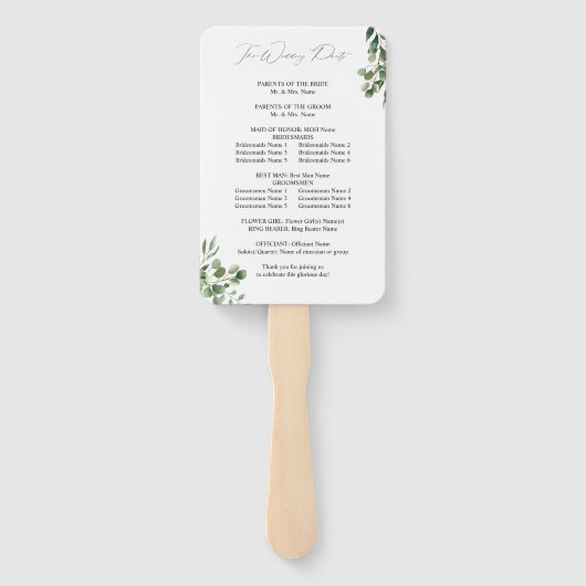 Leaves & Eucalyptus Rustic Wedding Program Handje Handwaaier (Achterkant)