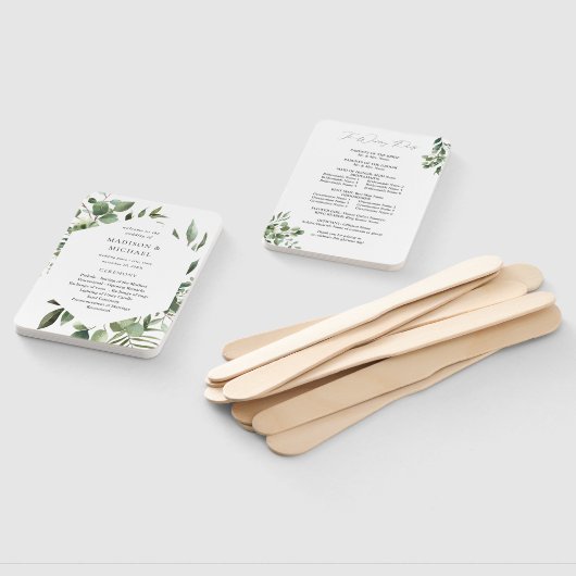 Leaves & Eucalyptus Rustic Wedding Program Handje  Handwaaier (Niet-gemonteerd)