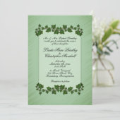 Leaves Green Shimmer Wedding Invitation Kaart (Staand voorkant)