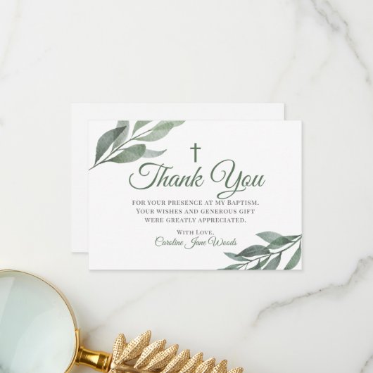 Leaves Greenery Baptisme Bedankkaart (Voorkant / Achterkant in situ)