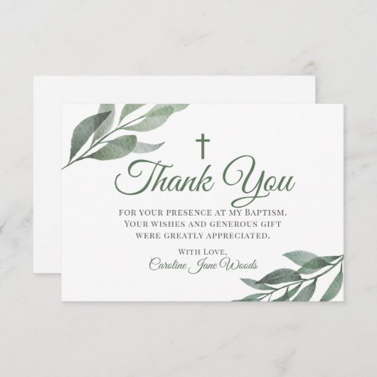 Leaves Greenery Baptisme Bedankkaart (Voorkant / Achterkant)
