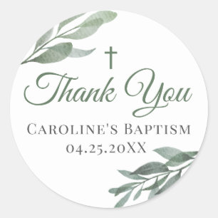 Leaves Greenery Baptisme Ronde Sticker