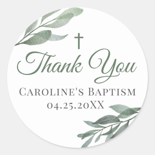 Leaves Greenery Baptisme Ronde Sticker (Voorkant)