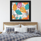 Leaves in Turquoise, Yellow, Pink and Grey  Canvas Afdruk (Insitu (Slaapkamer))