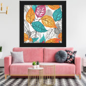 Leaves in Turquoise, Yellow, Pink and Grey  Canvas Afdruk (Insitu (Woonkamer))