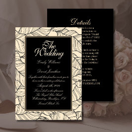 Leaves Line Art Zwart Beige Kaart