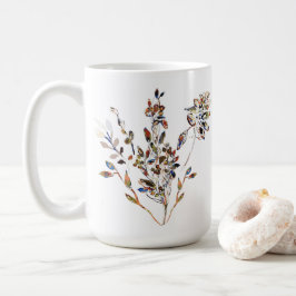 Leaves Motif White Elegant Waterverf Floral Koffiemok