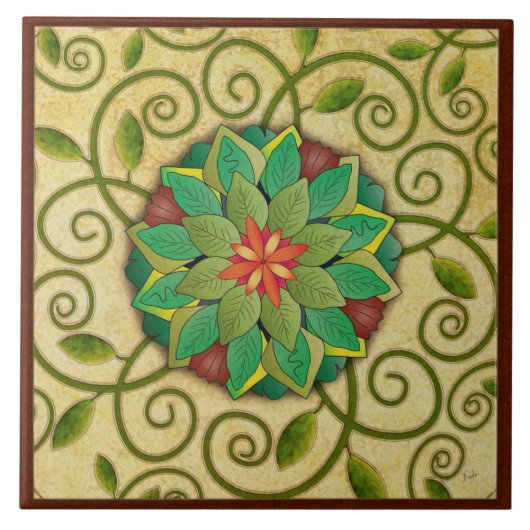 Leaves Rosette Tile Tegeltje (Voorkant)