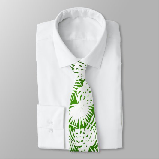 LEAVES SEAMLESS PATROON GREEN WHITE STROPDAS (Gebonden)