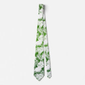 LEAVES SEAMLESS PATROON GREEN WHITE STROPDAS (Voorkant)