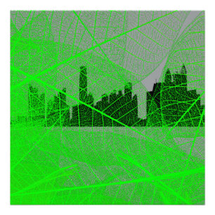 Leaves veins over the city skyline - Abstract Foto Afdruk