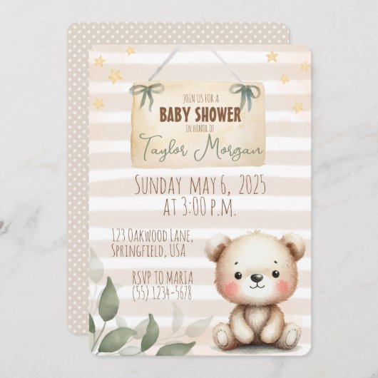 Leaves Watercolor Teddy Bear Kaart (Voorkant / Achterkant)