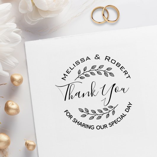 Leaves Wreath Modern Wedding Thank You Rubberstempel