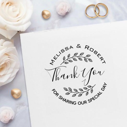 Leaves Wreath Modern Wedding Thank You Zelfinktende Stempel