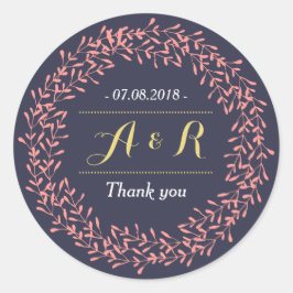 Leaves Wreator Monogram Wedding Bedankt Sticker