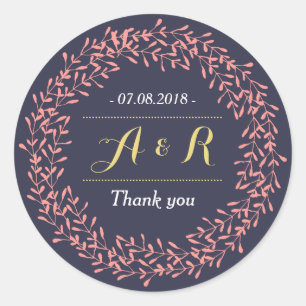 Leaves Wreator Monogram Wedding Bedankt Sticker