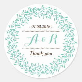 Leaves Wreator Monogram Wedding Bedankt Sticker
