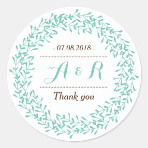 Leaves Wreator Monogram Wedding Bedankt Sticker