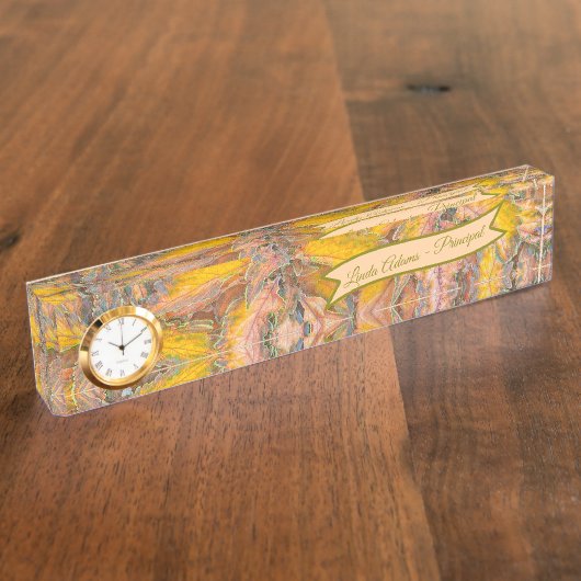 LEAVES/YELLOW, GREEN AND PEACHY PINK/PERSONALIZED NAAMBORDJE (Zijkant)