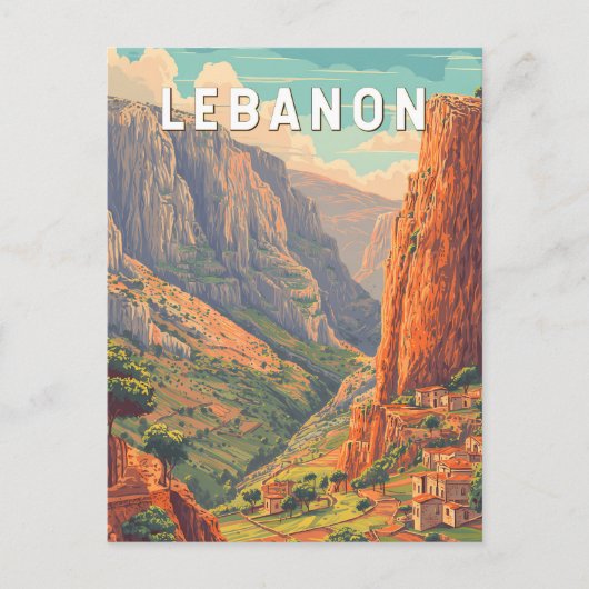 Lebanon Illustration Travel Art Vintage Briefkaart (Voorkant)