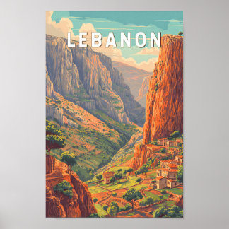 Lebanon Illustration Travel Art Vintage Poster