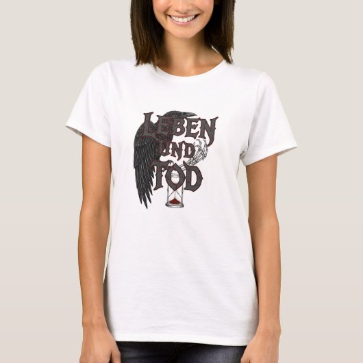 💀 "Leben und Tod" Raven Hourglass Gothic T-shirt (Voorkant)