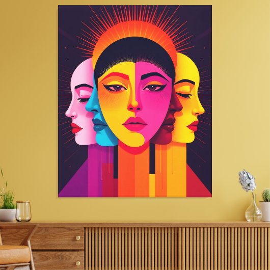 Lebendige abstrakte geometrische Köpfe Canvas Afdruk (Insitu (Woonkamer))