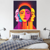 Lebendige abstrakte geometrische Köpfe Canvas Afdruk (Insitu (Slaapkamer))