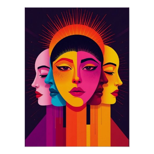 Lebendige abstrakte geometrische Köpfe Perfect Poster (Voorkant)