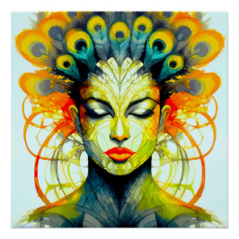 Lebendige Pfauenfeder-Schönheit Verschmelzung Perfect Poster