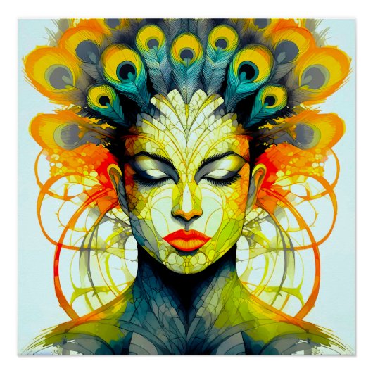 Lebendige Pfauenfeder-Schönheit Verschmelzung Perfect Poster (Voorkant)