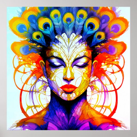 Lebendige Pfauenfeder-Schönheit Verschmelzung Poster (Voorkant)