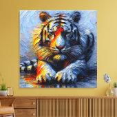 Lebendiger Pinselstrich - Liegender Tiger  Canvas Afdruk (Insitu (Woonkamer))