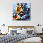 Lebendiger Pinselstrich - Liegender Tiger  Canvas Afdruk (Insitu (Slaapkamer))