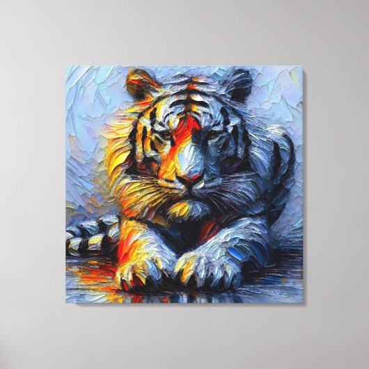 Lebendiger Pinselstrich - Liegender Tiger  Canvas Afdruk (Voorkant)