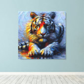 Lebendiger Pinselstrich - Liegender Tiger  Canvas Afdruk (Insitu (Houten vloer))