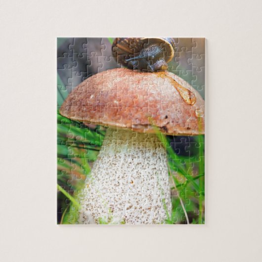Leccinum op gras met slak legpuzzel (Verticaal)