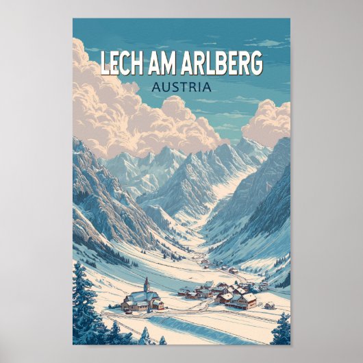 Lech am Arlberg Oostenrijk Illustratie Reizen Kuns Poster (Voorkant)