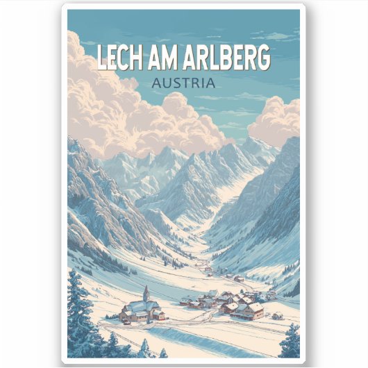 Lech am Arlberg Oostenrijk Illustratie Reizen Kuns Sticker (Voorkant)