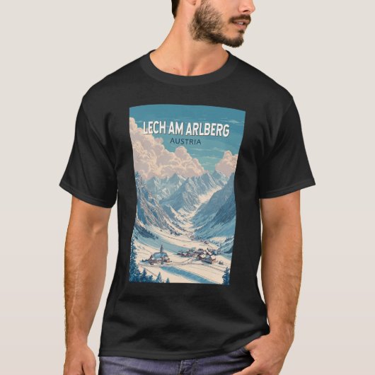 Lech am Arlberg Oostenrijk Illustratie Reizen Kuns T-shirt (Voorkant)