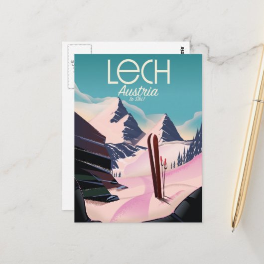 Lech Austria Ski poster. Briefkaart (Voorkant / Achterkant in situ)