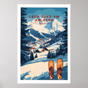 Lech Zürs am Arlberg Ski Muur Kunst Ski Print 1