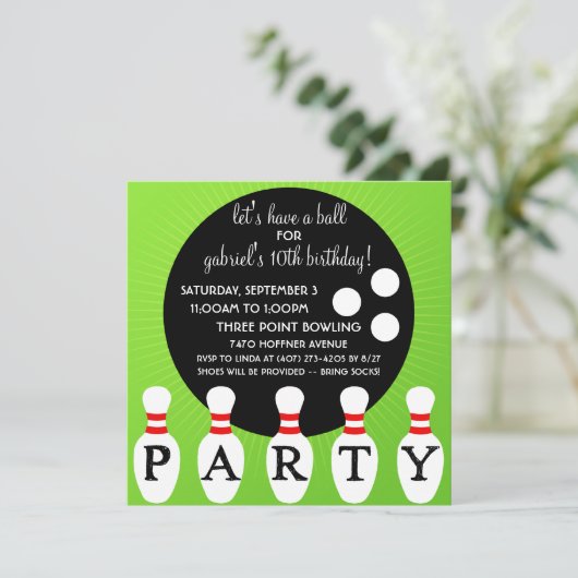 "Lectric Limoen Pin Party Bowling Birthday Party Kaart (Staand voorkant)