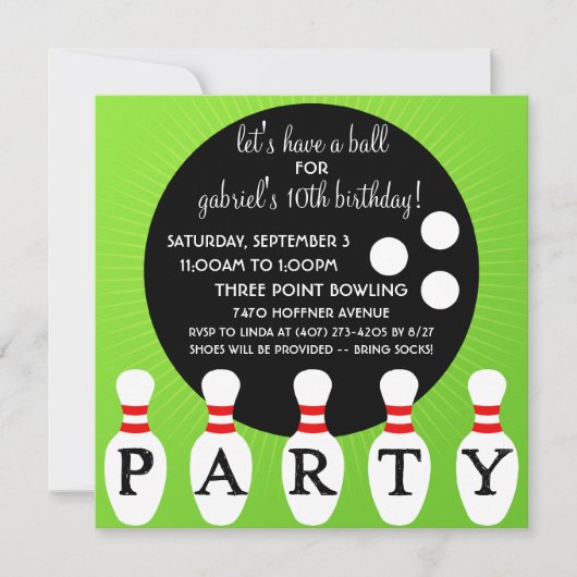 "Lectric Limoen Pin Party Bowling Birthday Party Kaart (Voorkant)