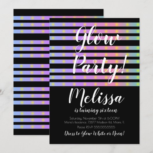 LED Gloeiende Crazy Neon Gloei in het Donker Feest Kaart (Voorkant / Achterkant)