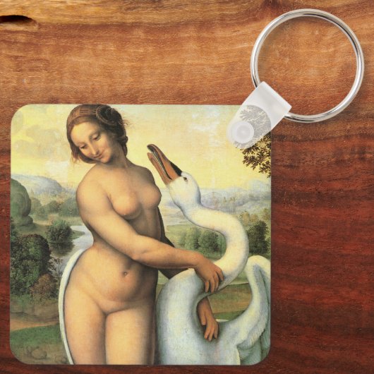 Leda en de Swan door Leonardo da Vinci Sleutelhanger (Achterkant)