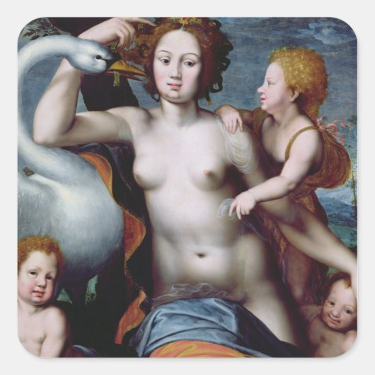 Leda en de Swan Vierkante Sticker (Voorkant)