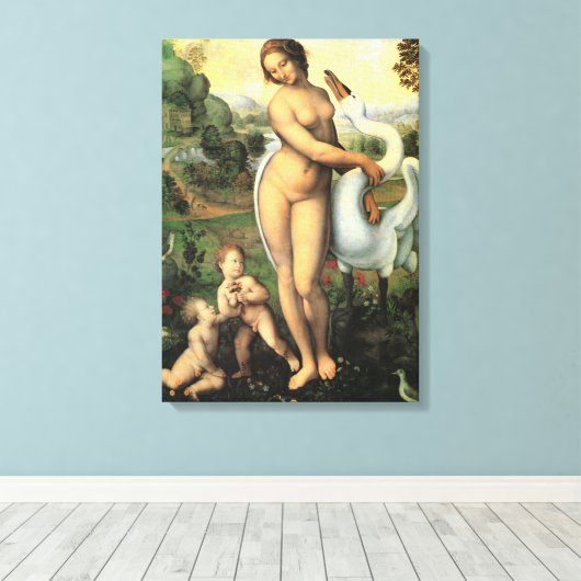 Leda en de Zwaan van Leonardo da Vinci Canvas Afdruk (Insitu (Houten vloer))