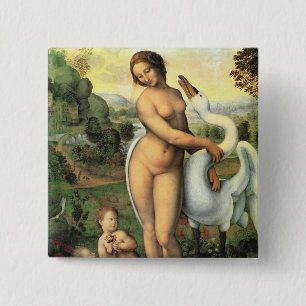 Leda en de Zwaan van Leonardo da Vinci Vierkante Button 5,1 Cm